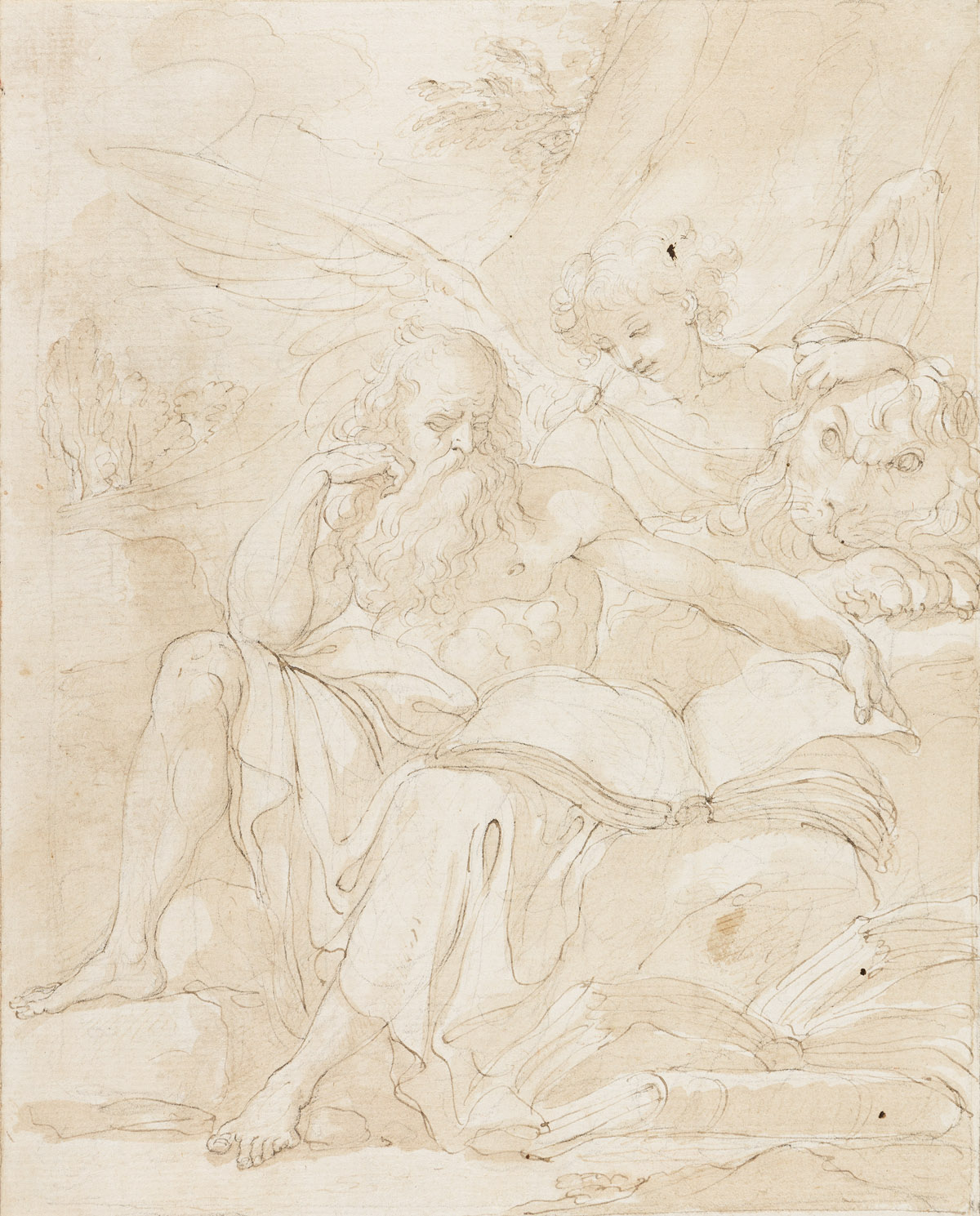 UBALDO GANDOLFI (Bologna 1728-1781 Ravenna) Saint Mark Contemplating the Gospel with an Angel.